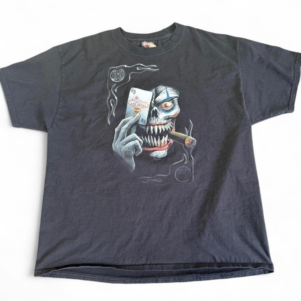2015 Harley Davidson black Las Vegas tee with skull smoking
